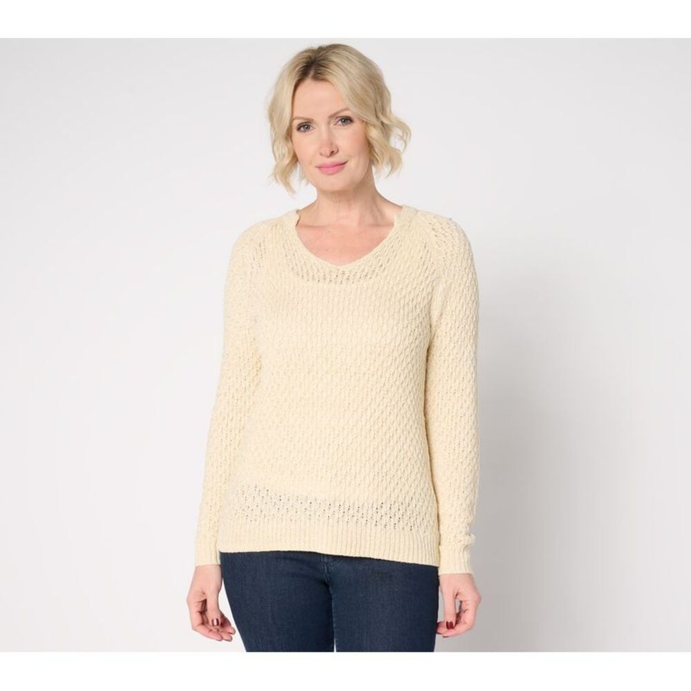 SUNNYLiFE Women's Top Sweater Sz XL V-Neck Stitch White A682073